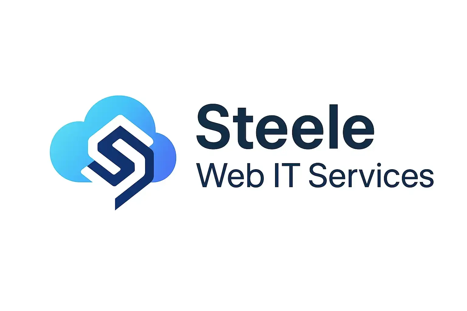 The Steele Web IT Services logo combines a geometric “S” within a dual-tone blue cloud, symbolizing cloud technology and digital reliability, alongside clean navy typography spelling the company name.